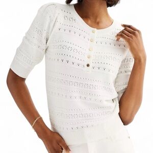 Draper James Women’s Puff Sleeve Henley Sweater – Size Small – Ivory – NWT